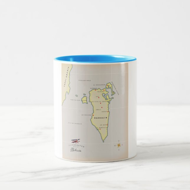 Caneca De Café Em Dois Tons Mapa Ilustrado do Bahrein (Centro)