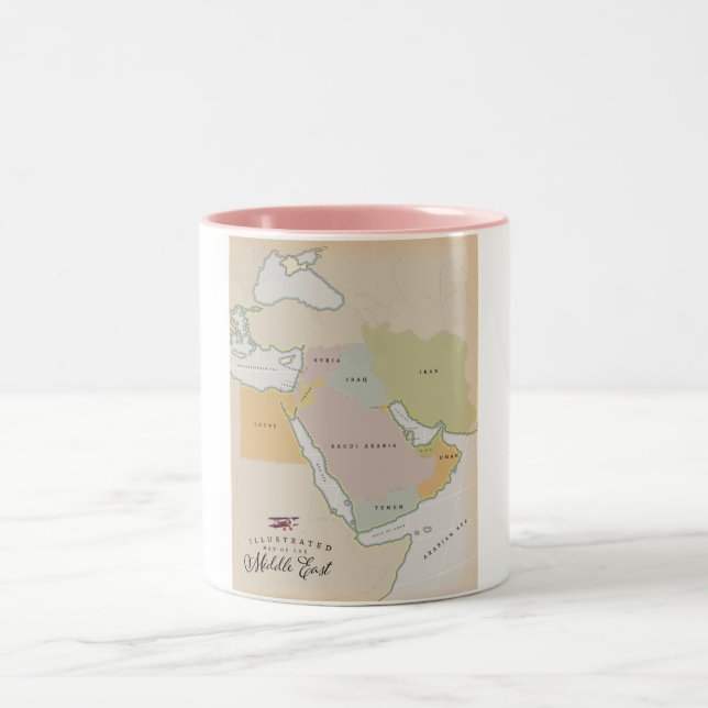 Caneca De Café Em Dois Tons Mapa ilustrado do Médio Oriente. (Centro)