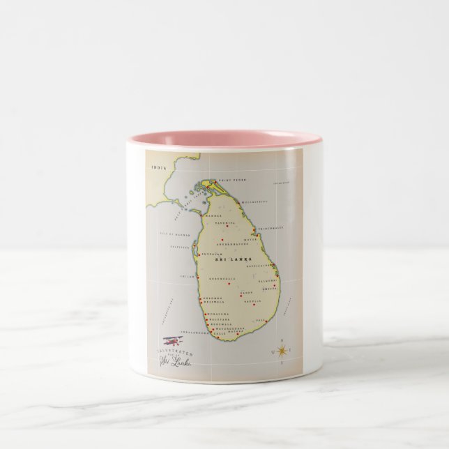 Caneca De Café Em Dois Tons Mapa ilustrado do Sri Lanka (Centro)