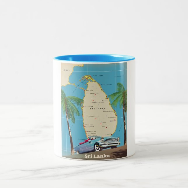 Caneca De Café Em Dois Tons Mapa ilustrado do Sri Lanka (Centro)