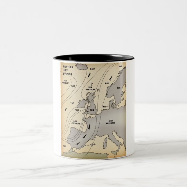 Caneca De Café Em Dois Tons Mapa meteorológico antigo das Ilhas Britânicas e E (Centro)