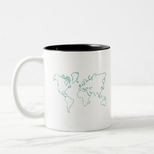 Caneca De Café Em Dois Tons Mapa Mundial