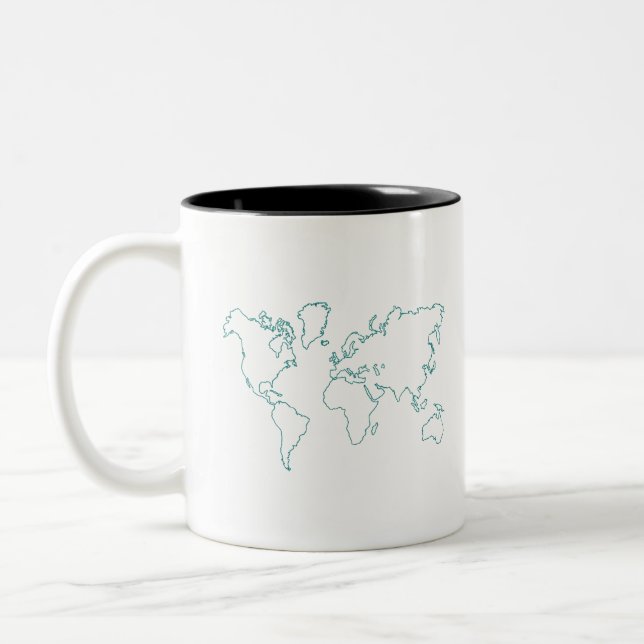 Caneca De Café Em Dois Tons Mapa Mundial (Esquerda)