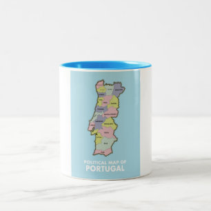 Caneca De Café Em Dois Tons Mapa político de Portugal
