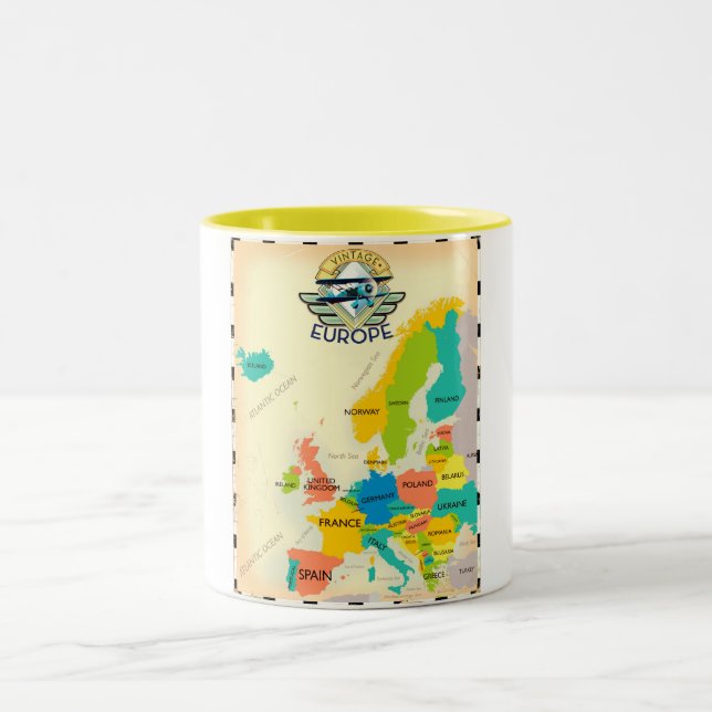 Caneca De Café Em Dois Tons Mapa Retro da Europa. (Centro)