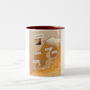 Caneca De Café Em Dois Tons Mapa Sepia da Escandinávia