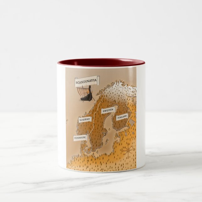 Caneca De Café Em Dois Tons Mapa Sepia da Escandinávia (Centro)