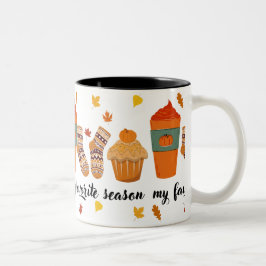 Caneca De Café Em Dois Tons maravilhosa motife de outono com meias, muffin e l