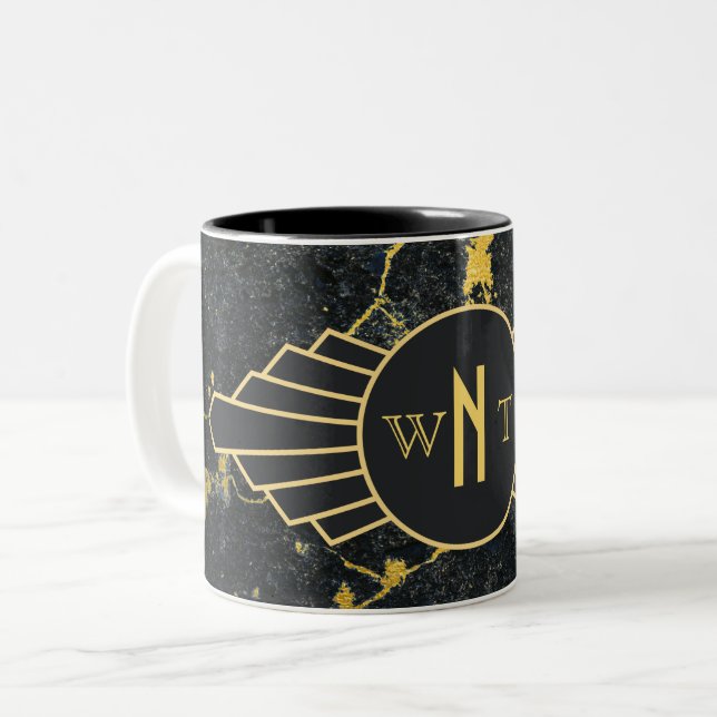 Caneca De Café Em Dois Tons Marble Preto - Três Letras - Decência de Arte Mono (Frente Esquerda)