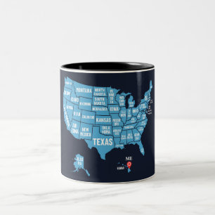 Caneca De Café Em Dois Tons Marcador de Endereços do Mapa Dos Estados Unidos D