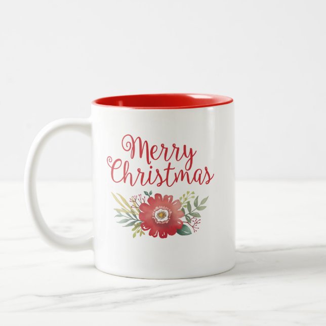 Caneca De Café Em Dois Tons Marcha de Natal Elegante Floral (Esquerda)