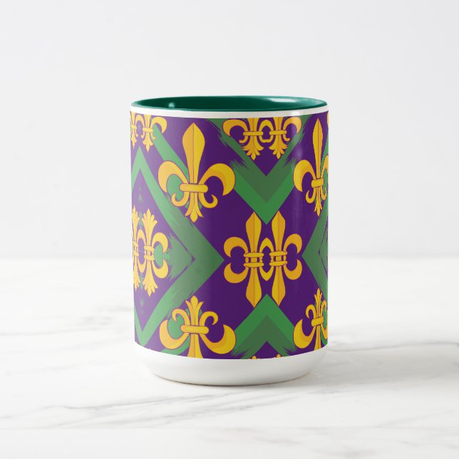 Caneca De Café Em Dois Tons Mardi Gras Fleur de lis (Centro)
