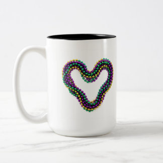 Caneca De Café Em Dois Tons Mardi Gras Heart Beads Purple Gold Green Festive 