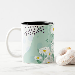 Caneca De Café Em Dois Tons Margarida de Praia Botânica Abstrata Moderna