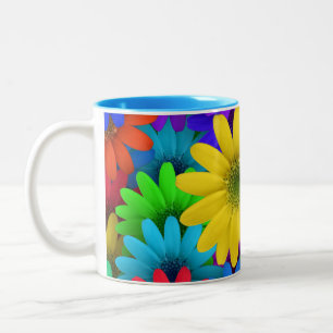 Caneca De Café Em Dois Tons Margaridas Coloridas
