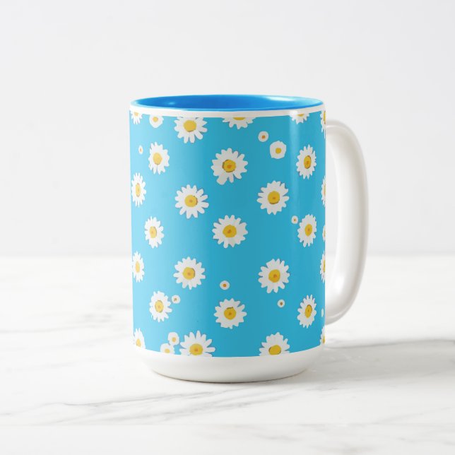 Caneca De Café Em Dois Tons Margaridas Sky Bloom (Frente Esquerda)