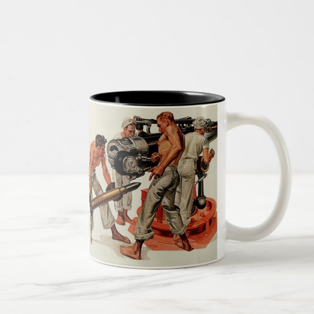 Caneca De Café Em Dois Tons Marinheiro Caça Carregando a Grande Arma (Direita)