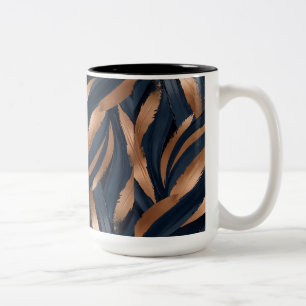 Caneca De Café Em Dois Tons Marinho Abstrato Pincel de Cobre do