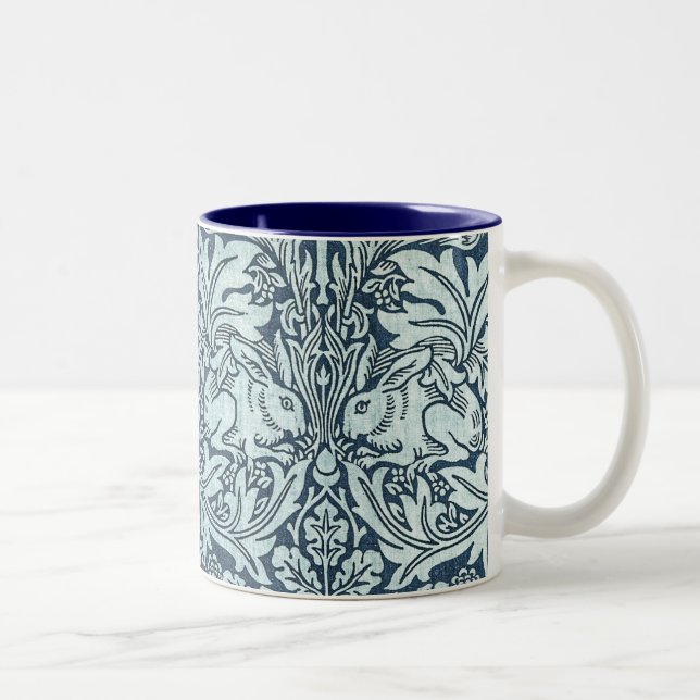 Caneca De Café Em Dois Tons Marinho Azul Coelho Branco William Morris (Direita)