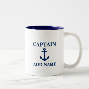 Caneca De Café Em Dois Tons Marinho Blue Anchor Capitão Adicionar Nome ou Nom