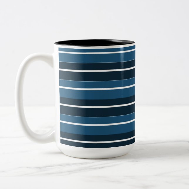Caneca De Café Em Dois Tons Marinho Blue White Stripes (Esquerda)