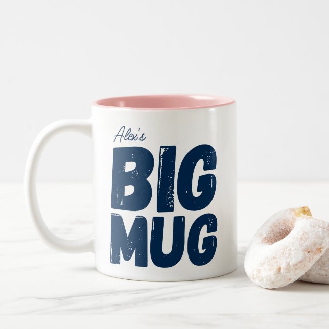 Caneca De Café Em Dois Tons Marinho Cute One Huge Mug Nome Personalizado Novel (Com Donut)