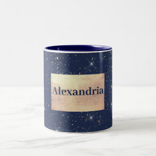 Caneca De Café Em Dois Tons Marinho de luxo padrão de brilho dourado azul-bril