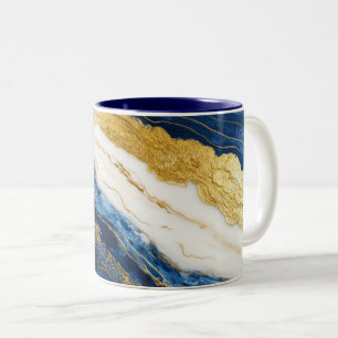 Caneca De Café Em Dois Tons Marinho Luxurioso Azul e Dourado Mármaco Folha