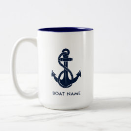 Caneca De Café Em Dois Tons Marinho Náutico Nome de Barco Azul Ancorado Person