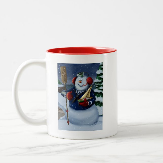 Caneca De Café Em Dois Tons Marinho Snowman Holiday Mug (Esquerda)