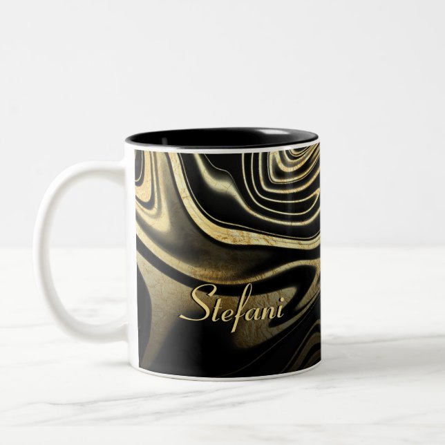 Caneca De Café Em Dois Tons Mármore Dourado Preto Moderno com Brilho (Esquerda)