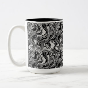 Caneca De Café Em Dois Tons Mármore Preto Branco Redemoinho Abstrato Monocromá