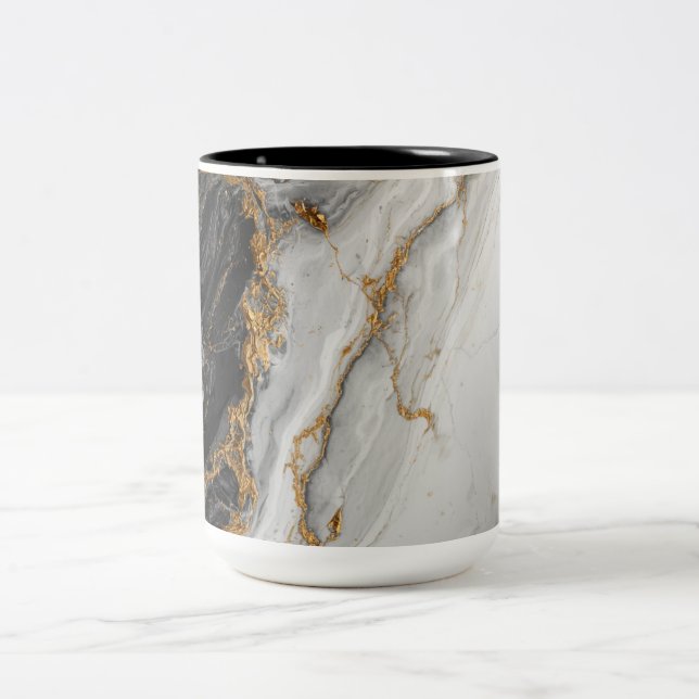 Caneca De Café Em Dois Tons Mármore preto elegante com textura dourada (Centro)
