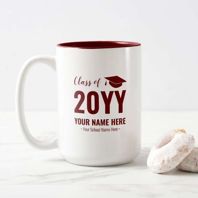 Caneca De Café Em Dois Tons Maroon Red | Mug Personalizado De Oferta De Gradua (Com Donut)
