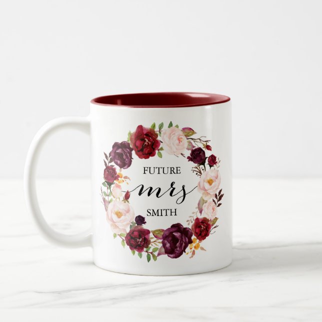 Caneca De Café Em Dois Tons Marsala Floral Wedding Planning Mrs Coffee Mug (Esquerda)