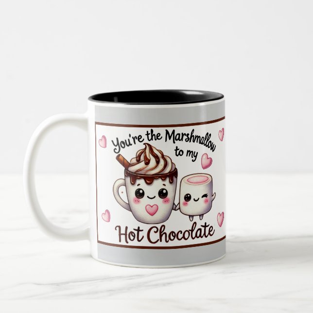 Caneca De Café Em Dois Tons Marshmallows e Chocolate Kawaii Fofos (Esquerda)