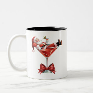 Caneca De Café Em Dois Tons Martini de Natal Bagunçado do Papai Noel Engraçado