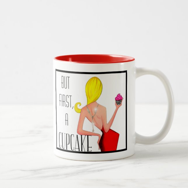 Caneca De Café Em Dois Tons "Mas Primeiro, Um Cupcake!" (Direita)