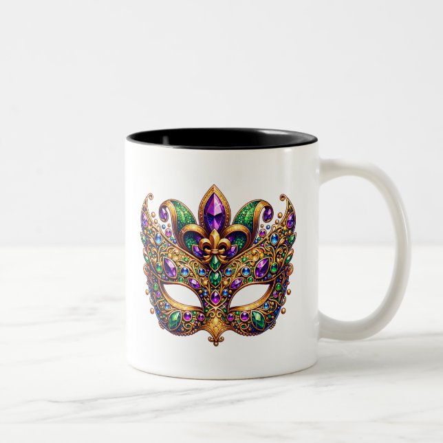 Caneca De Café Em Dois Tons Máscara de Mardi Gras  (Direita)