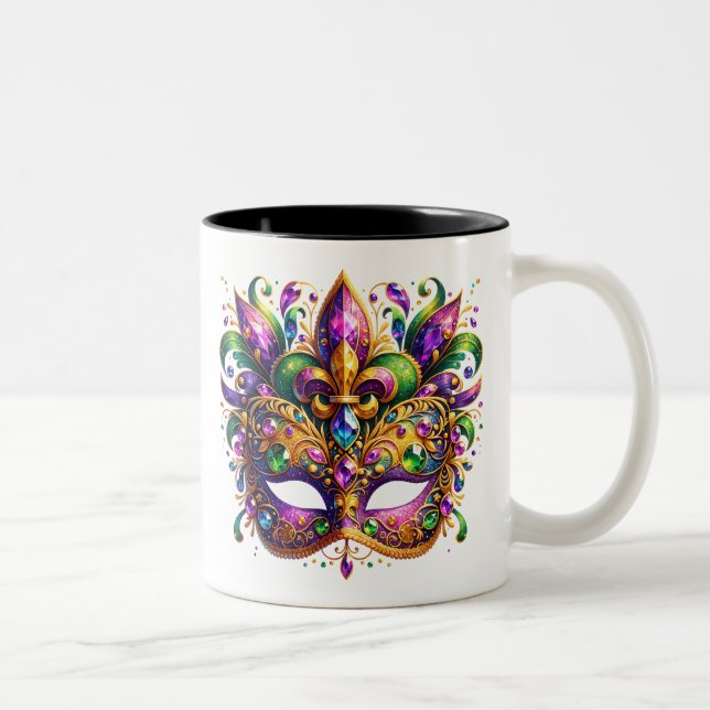 Caneca De Café Em Dois Tons Máscara de Mardi Gras  (Direita)
