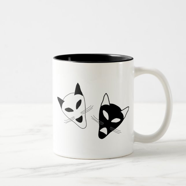 Caneca De Café Em Dois Tons Máscaras de Drama Cat (Direita)