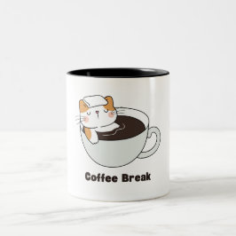 Caneca De Café Em Dois Tons Mata de Gato Ilustrada de Castanho Branco