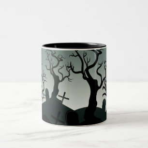 Caneca De Café Em Dois Tons Mata personalizada do Halloween de cemitério