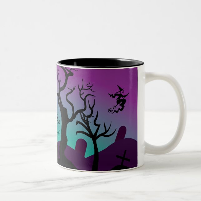 Caneca De Café Em Dois Tons Mata personalizada do Halloween de cemitério (Direita)