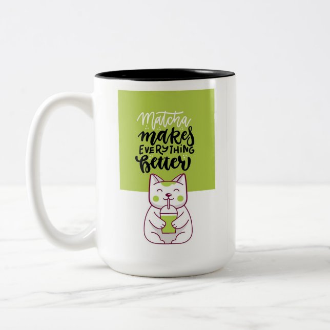 Caneca De Café Em Dois Tons Matcha cat funny cup (Esquerda)
