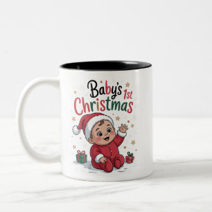 Caneca De Café Em Dois Tons Maternidade Primeiro Natal do Bebê Anúncio de Grav