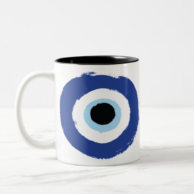 Caneca De Café Em Dois Tons Mau Olho Artístico Azul Grego (Esquerda)