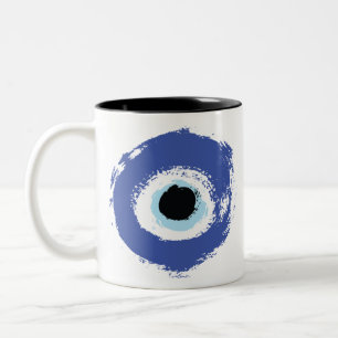 Caneca De Café Em Dois Tons Mau Olho Artístico Azul Grego