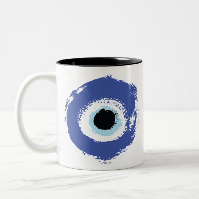Caneca De Café Em Dois Tons Mau Olho Artístico Azul Grego (Esquerda)