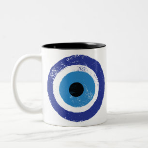 Caneca De Café Em Dois Tons Mau Olho Artístico Azul Grego